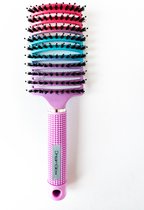 DreamGlow Haarborstel Antiklit Multi Roze Blauw Paars | haarborstel | Detangle Brush | kappers borstel| ontwarrend haar| Curved | Ronde| haar borstel | varkenshaar | zwijnenhaar | Regenboog