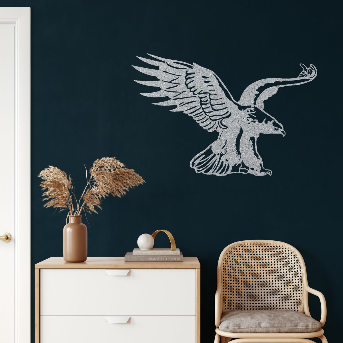 Wanddecoratie | Adelaar / Eagle | Metal - Wall Art | Muurdecoratie | Woonkamer | Buiten Decor |Zilver| 60x40cm