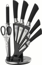 Bloc à couteaux avec couteaux - Ensemble de couteaux - Bloc avec couteaux - Ciseaux de cuisine - Set de cuisine - Acier à aiguiser - Aiguiseur de couteaux - Ensemble de Couteaux de chef de chef - 8 pièces - Argent avec noir