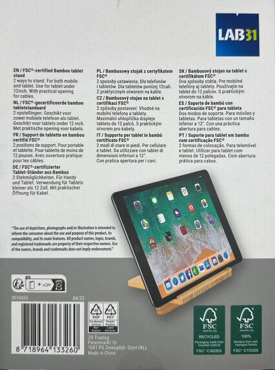 RAMGLYO Houten mobiele telefoonhouder, universele desktop-telefoonstandaard, draagbare mobiele tablethouder met 2 groeven voor ondersteuning van telefoon op kantoor thuis (14 x 8 x 2 cm