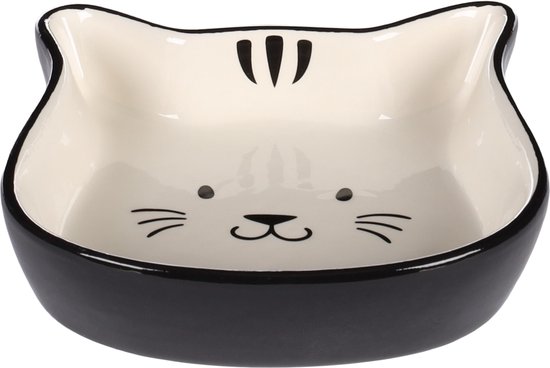 Flamingo Voerbak Kat Keramiek – Eet- en Drinkpot Fofa – Kattenkop Design – Vaatwasbestendig – 250ml – Zwart & Wit