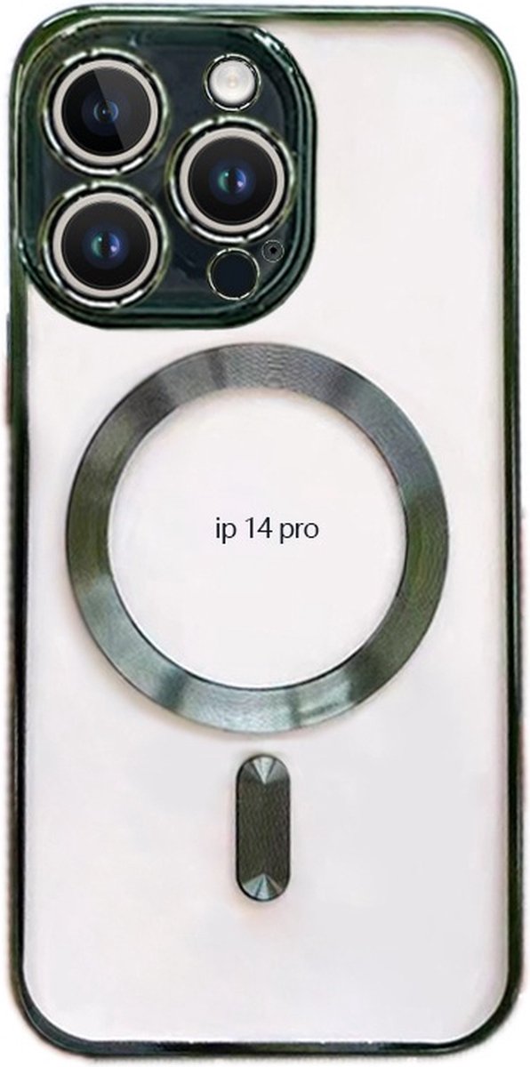 iPhone 14 Pro hoesje met Mag Safe - Transparant met groene accenten (Telefoonhoesje)