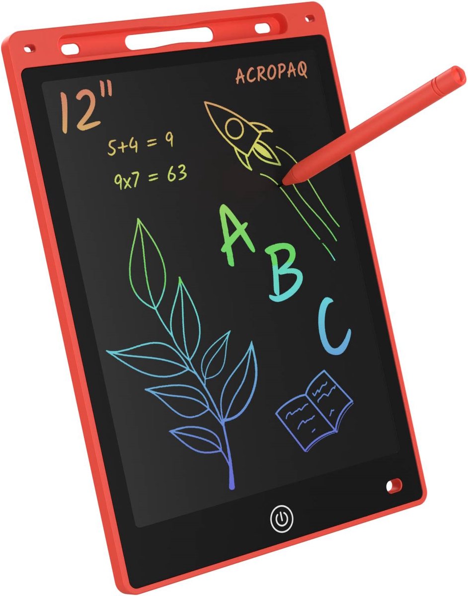 Tekentablet kinderen - 12 inch, Rood met kleurenscherm - Drawing tablet, Grafische tablet, LCD tekentablet - ACROPAQ