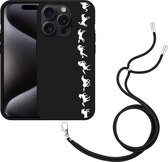 Cazy Hoesje met koord Zwart geschikt voor iPhone 15 Pro Horses in Motion - Wit