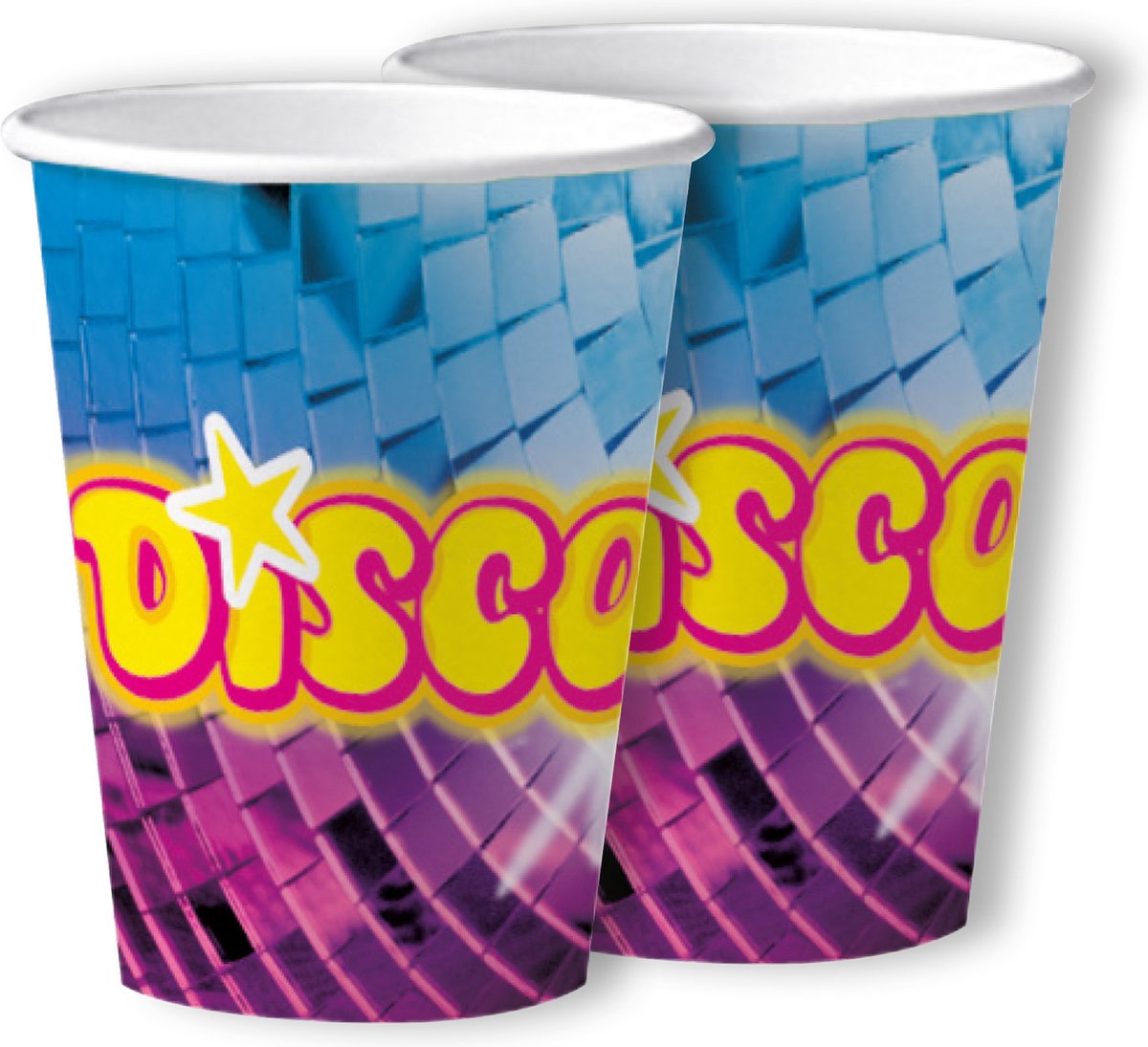 Disco feest wegwerp bekertjes - 30x - 250 ml - karton - jaren 80/disco themafeest
