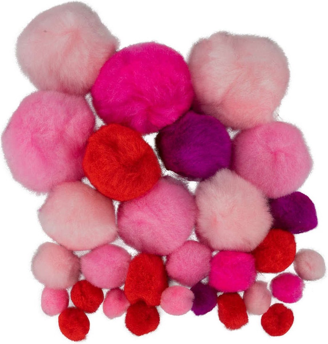 Pompons - 30x - roze tinten - 10-40 mm - hobby/knutsel materialen