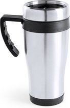 Warmhoudbeker/thermos isoleer koffiebeker/mok - RVS - zilver/zwart - 450 ml - Reisbeker