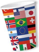 Landen thema feest wegwerp bekertjes - 10x - 250 ml - karton - internationale vlaggen