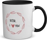 Akyol - sister i love you koffiemok - theemok - zwart - Zus - de liefste zus - verjaardagscadeau - verjaardag - cadeau - cadeautje voor zus - zus artikelen - kado - geschenk - gift - 350 ML inhoud