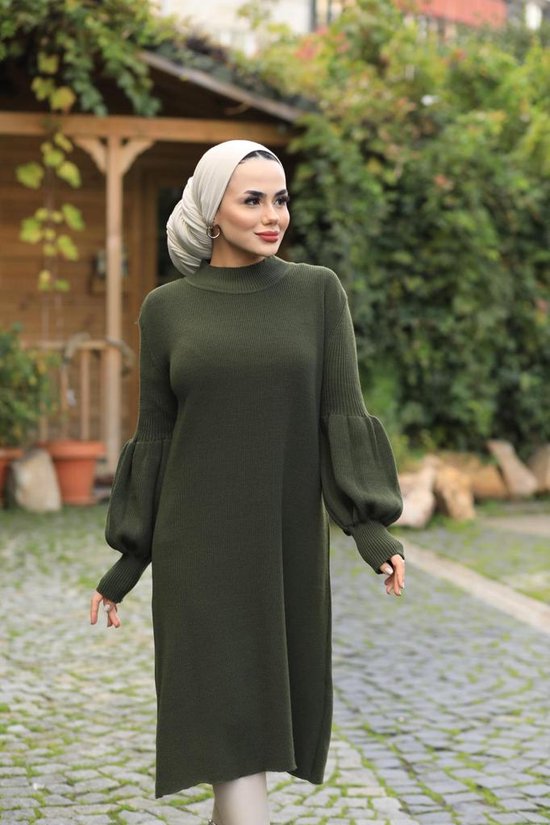 Tuniek trui jurk lang met ballonmouw | Groen