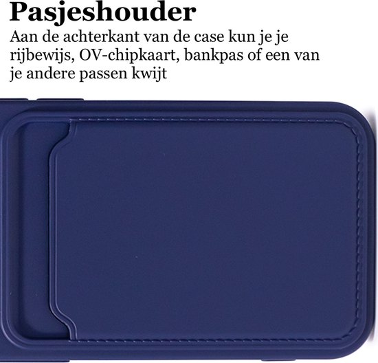 Étui iPhone 15 avec porte-cartes - Protecteur d'écran GlassGuard - Coque arrière en Siliconen Blauw et protecteur d'écran