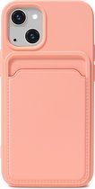 Hoesje Pasjeshouder geschikt voor iPhone 15 Plus - Siliconen Case Back Cover Roze