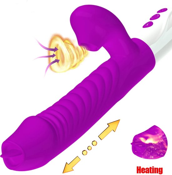 Foto: Nieuwste 5 in 1 luchtdruk dildo en tong vibrator verwarmd vagina clitoris thursting 10 vibratiestanden usb oplaadbaar