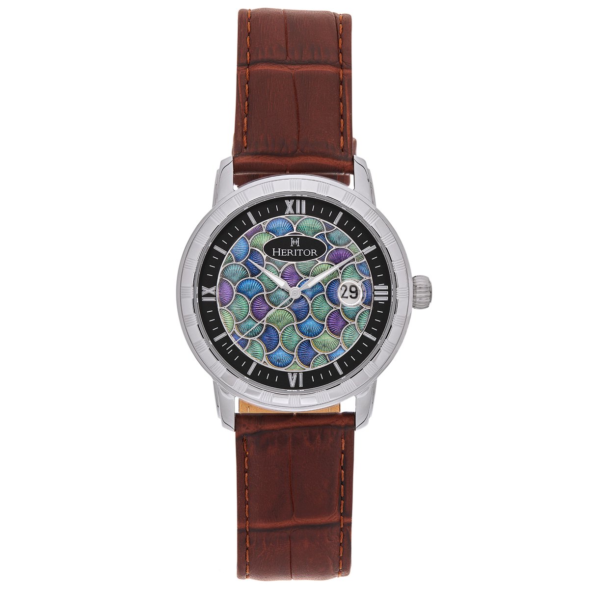 Heritor Automatic Protégé leren band horloge met datum - zilver-bruin