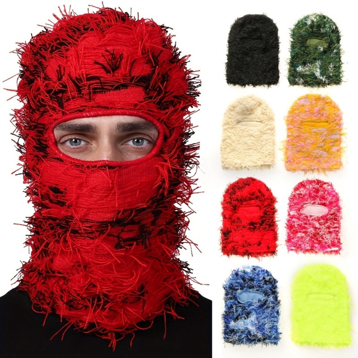 4 Ogen Ski Masker 3 Gat Bivakmuts Volledige Gezicht Cover Gezichtsmasker Winter Thermische Hoed voor Skiën Fietsen Camping Klimmen Mannen Vrouwen, Rood