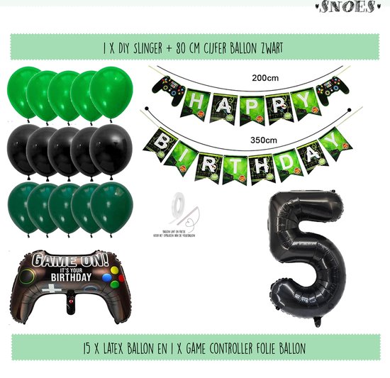 Cijfer Ballon 5 Game Videospel Verjaardag Thema - De Versiering voor de Gamers Birthday Party van Snoes