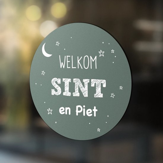 Label2X - Sticker Welkom Sint en Piet - Raamsticker - Sinterklaas 50 cm Groen - Sinterklaas decoratie - Sinterklaas versiering
