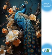 F4B Pauw met Bloemen Diamond Painting 40x50cm | Vierkante Steentjes | Dieren | Vogel | Diamond Painting Pakket Volwassenen | Kinderen | Volledig Dekkend