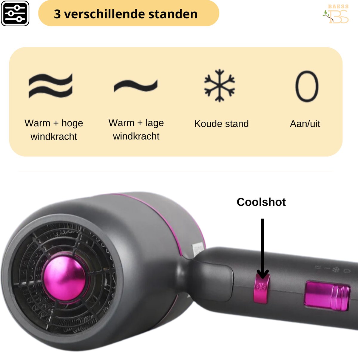 BAESS Turbo Flex Föhn met diffuser - 3 Standen - Ionische Haardroger ...