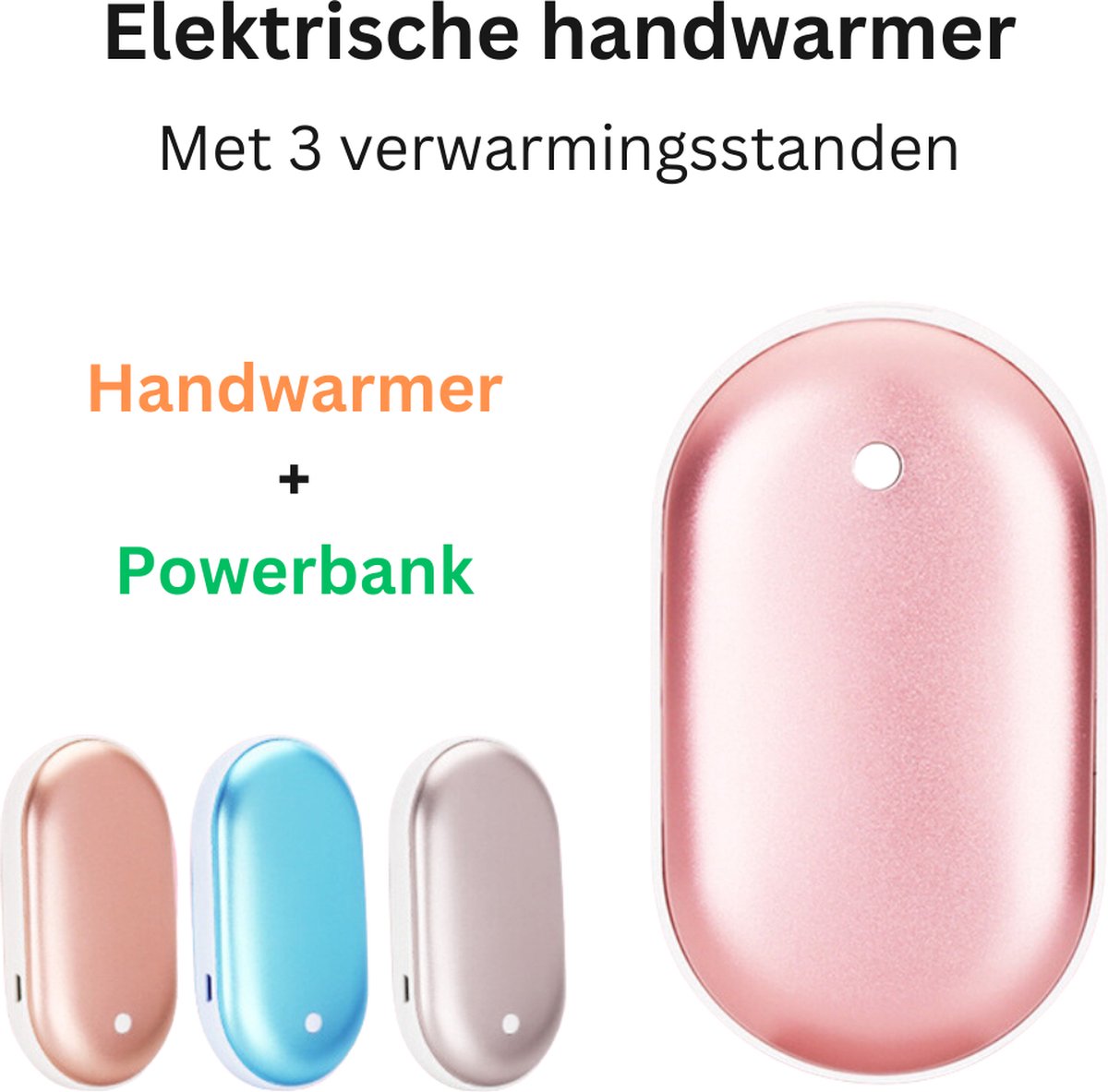 Playos - Chauffe-mains rechargeable - avec Power Bank - Rose - 3 réglages -  jusqu'à 55