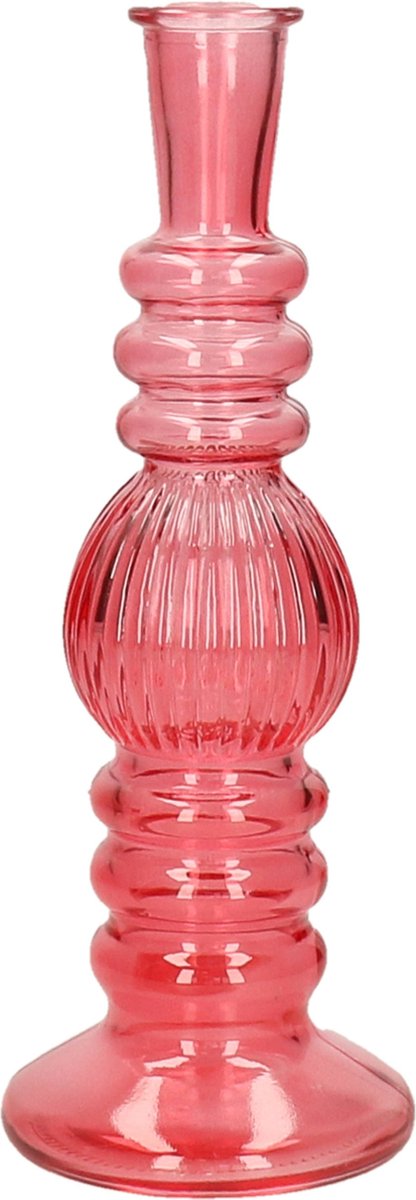 Ideas 4 Seasons Bloemenvaas Florence - koraal rood glas - ribbel - D8,5 x H23 cm