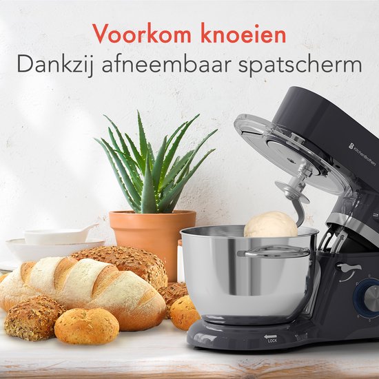 KitchenBrothers Keukenmachine - Display en Timer - Keukenrobot - 6,2L - Keukenmixer - 1400W - Antraciet van KitchenBrothers — afbeelding 4