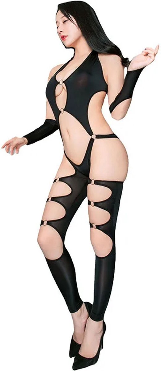 Elastische uitgeholde catsuit - Erotische bodysuit - Jumpsuit deluxe - Mouwen - Clubwear - Sexy kostuum