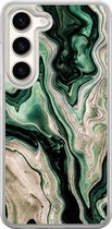 Casimoda® hoesje - Geschikt voor Samsung Galaxy S23 - Groen marmer / Marble - 2-in-1 case - Schokbestendig - Marble design - Verhoogde randen - Groen, Transparant