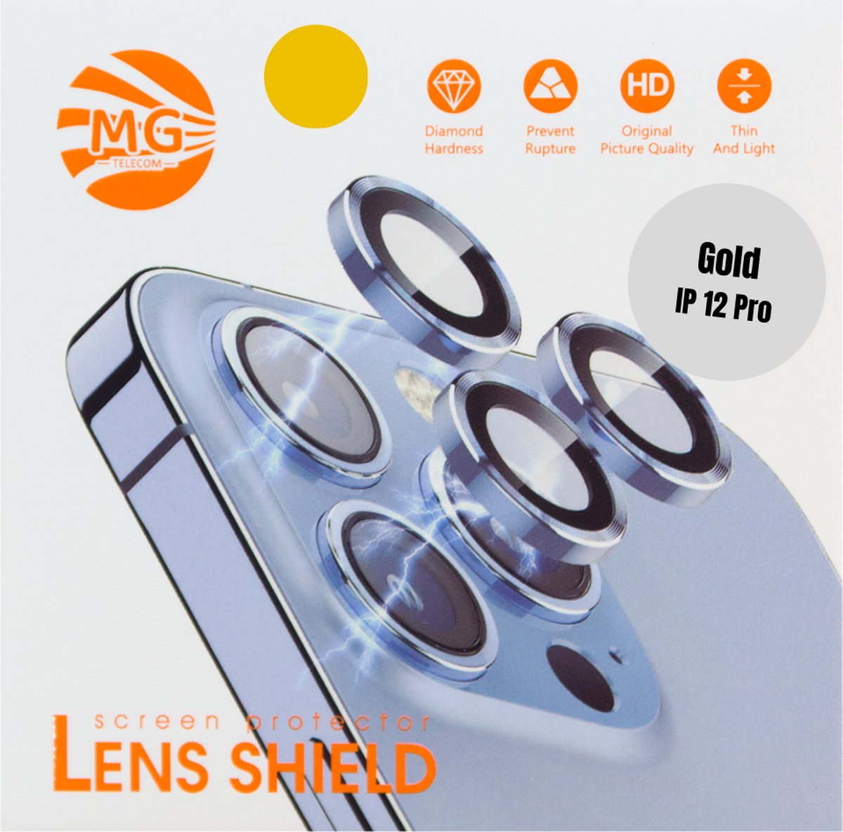 Geschikt Voor iPhone 12 Pro Camera Lens Protector - Goud - Eenvoudige Installatie - Camera Protector iPhone 12 Pro - Roestvrij Staal - Gehard Glas - Screenprotector