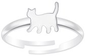 Joy|S - Zilveren kat poes ring - verstelbaar - voor kinderen