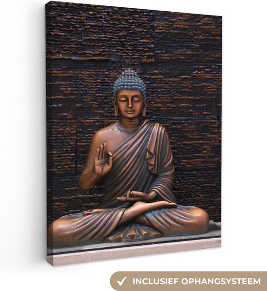 Canvas - Boeddha beeld - Brons - Buddha - Canvas schilderij - Schilderijen woonkamer - Canvas doek - 60x80 cm - Muurdecoratie