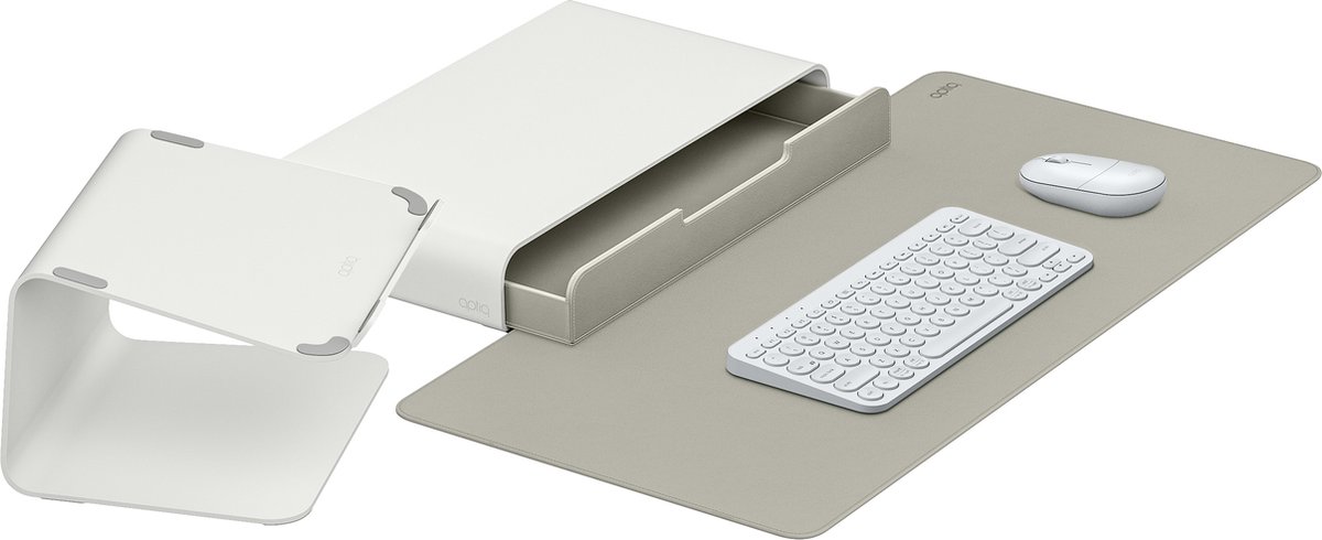 Aptiq complete werkplek set – inclusief monitor- en laptop standaard - draadloos Bluetooth – ergonomisch – design – QWERTY – White