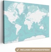 Canvas Wereldkaart - 180x120 - Wanddecoratie Wereldkaart - Blauw - Topografie - Kids - Jongens - Meisjes