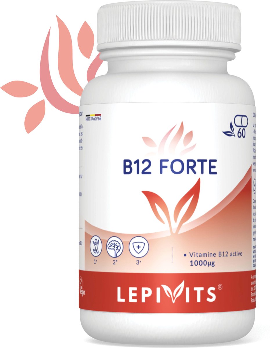 B12 Forte | 60 plantaardige capsules | Draagt bij tot de vermindering van vermoeidheid en de goede werking van het zenuwstelsel | Made in Belgium | LEPIVITS