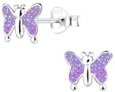Joy|S - Zilveren vlinder oorbellen - glitter paars