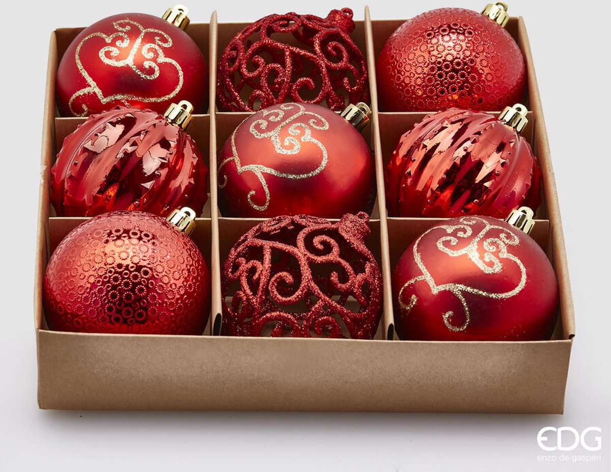 EDG - Enzo De Gasperi Rode kerstballen mix PVC D8 - set van 9st