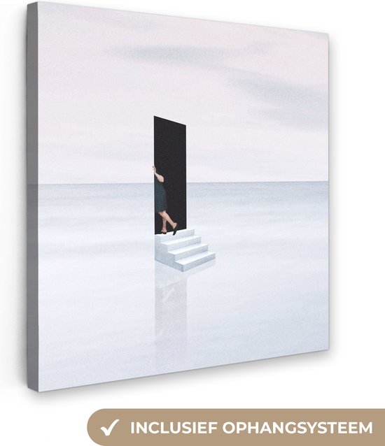 Toile - Abstrait - Homme - Porte - Escaliers - Wit - Abstrait - 20x20 cm - Canvasdoek - Peinture