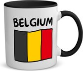 Akyol - belgium vlag koffiemok - theemok - zwart - België - reizigers - toerist - verjaardagscadeau - souvenir - vakantie - kado - gift - geschenk - 350 ML inhoud