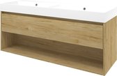 Proline Polystone Loft badmeubelset met wastafelonderkast met open schap en mat witte wastafel zonder kraangaten 140 x 46 x 62 cm, ideal oak