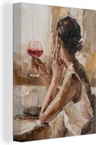 Canvas - Schilderij - Olieverf - Wijn - Vrouw - 120x160 cm - Schilderijen op canvas