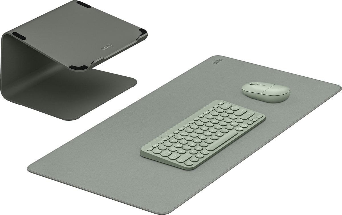 Aptiq Laptop Werkplek Set - Toetsenbord - Muis - Desk Mat - Laptopstandaard Bluetooth – Misty Green
