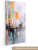 Toile - Peinture à l'huile - Peinture - Abstrait - Skyline - Pont - 20x40 cm - Décoration d'intérieur - Décoration Décoration murale