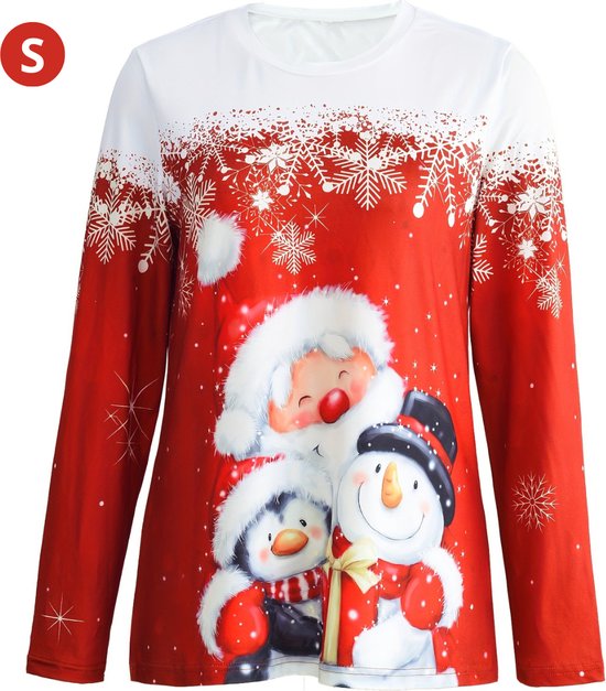 Generisch Kersttrui voor dames, kerstman, print, kerstblouse, grappige kersttrui, ronde hals, lelijke kersttrui, sweatshirt, katoen, vrouwen, winter, kerstoutfit, lichtblauw, XL