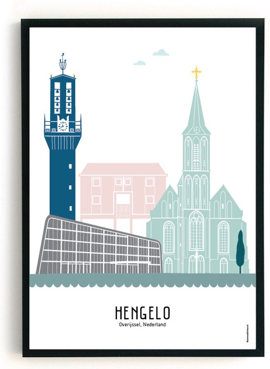 Skyline poster Hengelo in kleur | 50x70cm