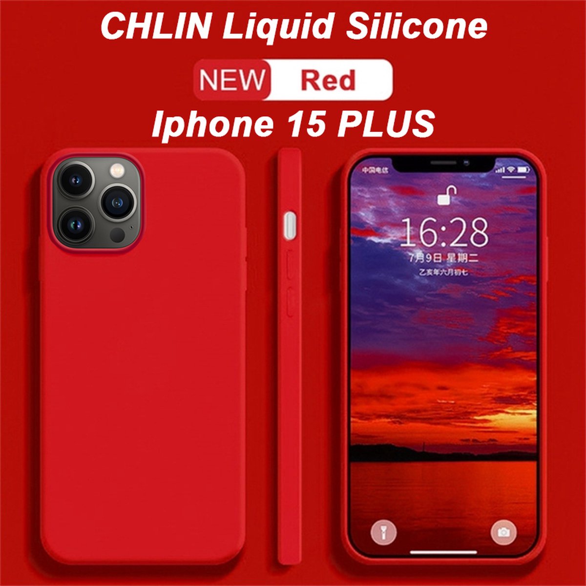 CL CHLIN® Premium Siliconen Case Iphone 15 Plus ROOD - Iphone 15 Plus hoesje - Iphone 15 Plus case - Iphone 15 Plus hoes - Silicone hoesje - Iphone 15 Plus protection - Iphone 15 Plus protector.