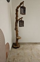 Unieke handgemaakte boomstamlamp incl houten lampenkappen