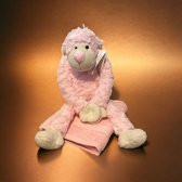 Slingeraap - knuffel - pluche knuffelaap - roze - set met babydoekje - spuugdoekje - boerdoekje - babyset - baby cadeau
