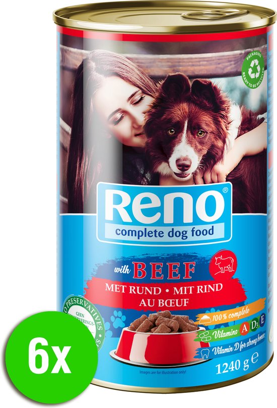 Nourriture pour chien Reno - morceaux de chien en sauce avec boeuf - 6 x  1240g | bol