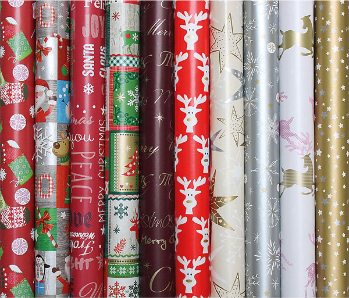 Cadeaupapier - Inpakpapier - Kerstthema - rol 2m x 70cm - 5 rollen assorti