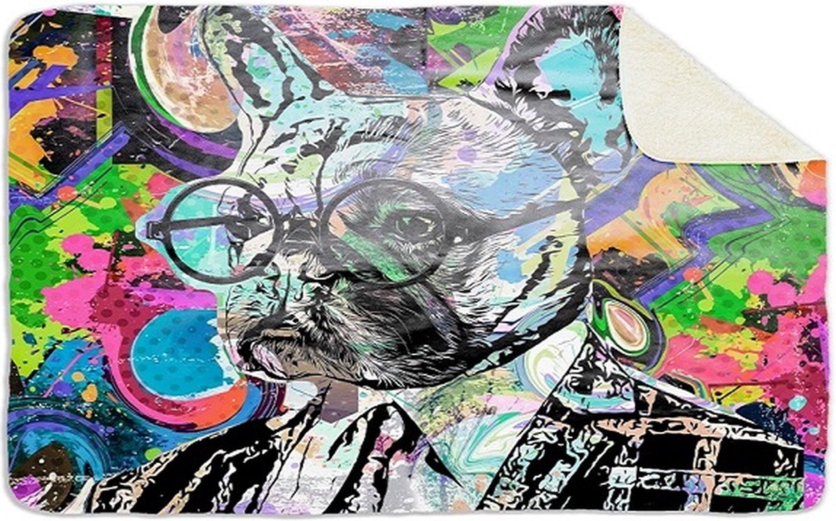 Fleecedeken Dieren Franse Bull, FD2023202, 96x146cm, Polyester Sherpa